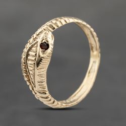 Second Hand 9ct Yellow Gold Garnet Snake Signet Ring 41103641
