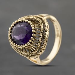 Second Hand Vintage 14ct Yellow Gold Amethyst Dress Ring 41103644