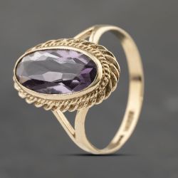 Second Hand 9ct Yellow Gold Amethyst Oval Rope Edged Dress Ring 41103651