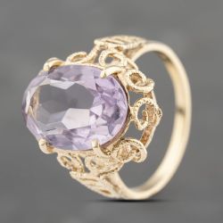 Second Hand 9ct Yellow Gold Amethyst Large Oval Ornate Dress Ring 41103667