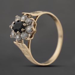 Second Hand 9ct Yellow Gold Sapphire & Cubic Zirconia Flower Cluster Ring 41103689