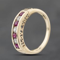 Second Hand 9ct Yellow Gold Ruby Synthetic Stone & Cubic Zirconia Half Eternity Ring 41103769