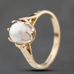 Second Hand Vintage 9ct Yellow Gold Pearl Claw Set Dress Ring 41103779