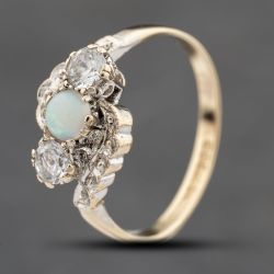 Second Hand Vintage 9ct Yellow Gold Opal & White Spinel Twist Three Stone Ring 41103815