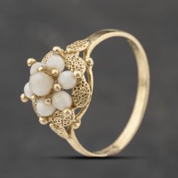 Second Hand Yellow Gold Cultured Pearl Flower Cluster Ring 41103838