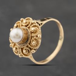 Second Hand Yellow Gold Cultured Pearl Ornate Dress Ring 41103839