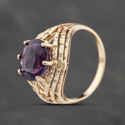 Second Hand Vintage Yellow Gold Amethyst Oval Dress Ring 41103846