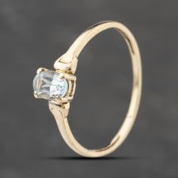 Second Hand Vintage Yellow Gold Blue Topaz Oval Dress Ring 41103856
