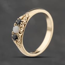 Second Hand 9ct Yellow Gold Opal & Sapphire Three Stone Ring 41103878