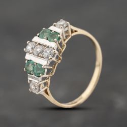 Second Hand 9ct Yellow Gold Emerald & Cubic Zirconia Boat Shaped Cluster Ring 41103894