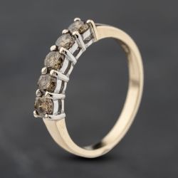 Second Hand 9ct Yellow Gold Smokey Quartz Five Stone Ring 41103899