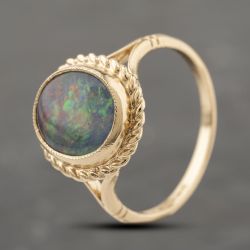 Second Hand 9ct Yellow Gold Opal Doublet Oval Rope Edged Dress Ring 41103914