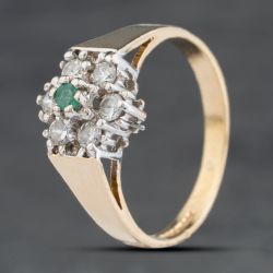 Second Hand 9ct Yellow Gold Emerald & Cubic Zirconia Flower Cluster Ring 41103963