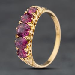 Second Hand Vintage Yellow Gold Rubellite Five Stone Ring 41103976