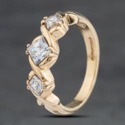 Second Hand 9ct Yellow Gold Cubic Zirconia Square Cut Three Stone Ring 41103978