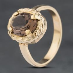 Second Hand Vintage Yellow Gold Smoky Quartz Oval Rope Edge Dress Ring 41103990