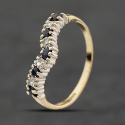 Second Hand 9ct Yellow Gold Sapphire & Cubic Zirconia Half Wishbone Ring 41104050