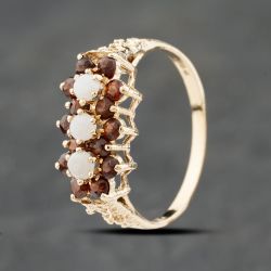 Second Hand 9ct Yellow Gold Opal & Garnet Cluster Ring 41104058