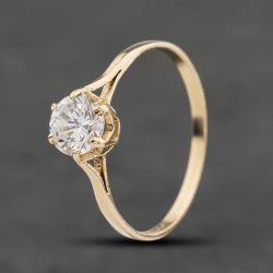 Second Hand 9ct Yellow Gold Cubic Zirconia Round Solitaire Ring 41104070