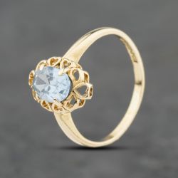 Second Hand 9ct Yellow Gold Blue Topaz Heart Edged Dress Ring 41104084