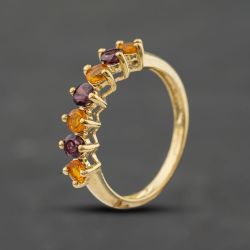 Second Hand 9ct Yellow Gold Pink Tourmaline & Orange Garnet Half Eternity Ring 41104087