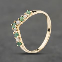 Second Hand 9ct Yellow Gold Emerald & Cubic Zirconia Half Wishbone Ring 41104112