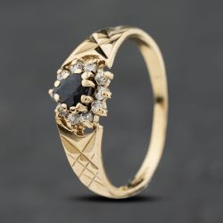 Second Hand 9ct Yellow Gold Sapphire & Cubic Zirconia Heart Shape Cluster Ring 41104134