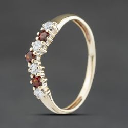 Second Hand 9ct Yellow Gold Garnet & Cubic Zirconia Half Wishbone Ring 41104156