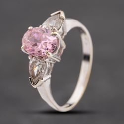 Second Hand 9ct White Gold Pink & White Cubic Zirconia Three Stone Dress Ring 41104187