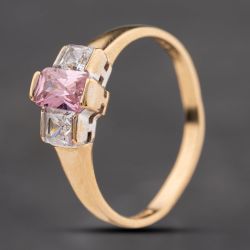 Second Hand 9ct Yellow Gold Pink & White Cubic Zirconia Three Stone Ring 41104202