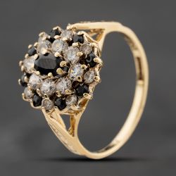 Second Hand 9ct Yellow Gold Sapphire & Cubic Zirconia Large Cluster Ring 41104224