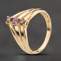 Second Hand 9ct Yellow Gold Pink Sapphire & Cognac Diamond Half Wishbone Ring 41104245