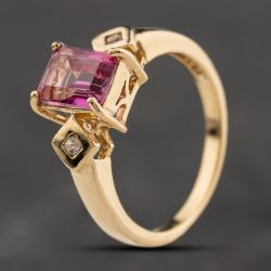 Second Hand 9ct Yellow Gold Colour Treated Pink & White Topaz Dress Ring 41104251