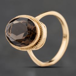 Second Hand 9ct Yellow Gold Smoky Quartz Oval Dress Ring 41104260