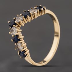 Second Hand 9ct Yellow Gold Sapphire & Cubic Zirconia Wishbone Ring 41104290