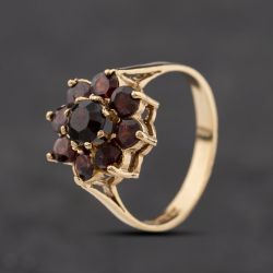 Second Hand 9ct Yellow Gold Garnet Flower Cluster Ring 41104302