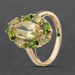 Second Hand 9ct Yellow Gold Diopside & Peridot Marquise Cluster Dress Ring 41104318