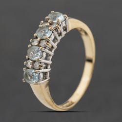 Second Hand 9ct Yellow Gold Blue Topaz & Cubic Zirconia Dress Ring 41104322
