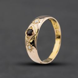 Second Hand 9ct Yellow Gold Garnet & Pearl Dress Ring 41104339