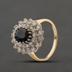 Second Hand 9ct Yellow Gold Sapphire & Cubic Zirconia Oval Tiered Cluster Ring 41104348