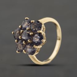 Second Hand 9ct Yellow Gold Amethyst Flower Cluster Ring 41104349