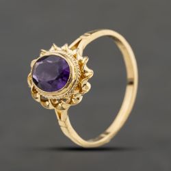 Second Hand 9ct Yellow Gold Amethyst Oval Rope Edged Dress Ring 41104352
