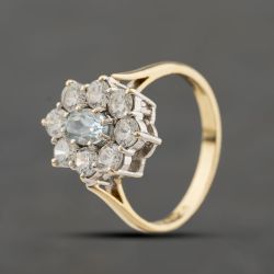 Second Hand 9ct Yellow Gold Blue Topaz & Cubic Zirconia Cluster Ring 41104357
