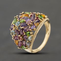 Second Hand 9ct Yellow Gold Multi Stone Flower Basket Cluster Ring 41104379