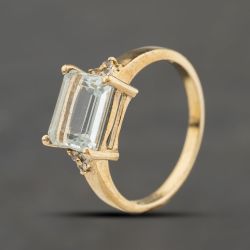 Second Hand 9ct Yellow Gold Aquamarine & White Spinel Dress Ring 41104384