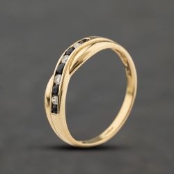 Second Hand 9ct Yellow Gold Sapphire & Cubic Zirconia Crossover Half Eternity Ring 41104400
