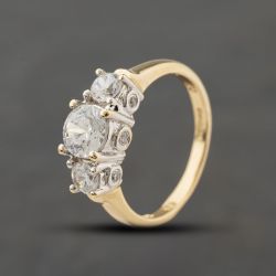 Second Hand 9ct Yellow Gold Cubic Zirconia Three Stone Ring 41104416