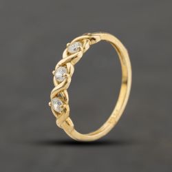 Second Hand Yellow Gold Cubic Zirconia Wave Three Stone Ring 41104439