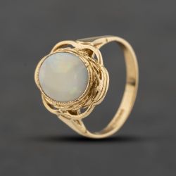 Second Hand 9ct Yellow Gold Opal Oval Scalloped Edge Dress Ring 41104443
