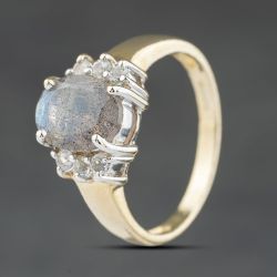 Second Hand 9ct Yellow Gold Labradorite & White Topaz Dress Ring 41104489